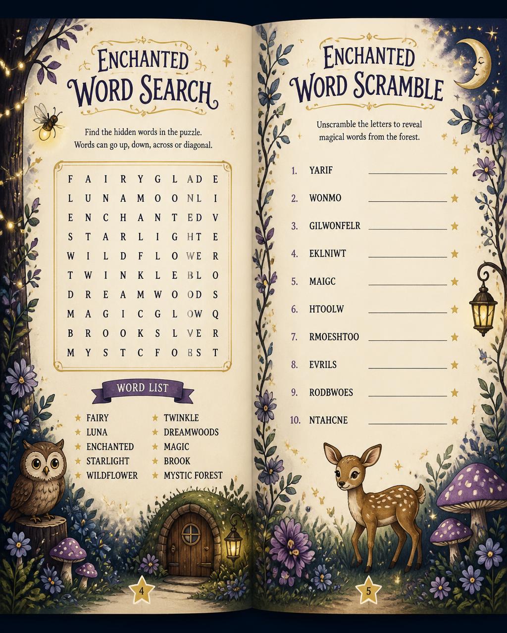 Blink the Firefly activity book — Enchanted word search & scramble